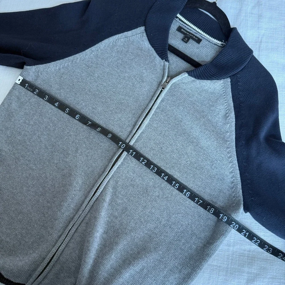 Banana Republic Mens Gray Navy Colorblock Full Zip Cotton Cardigan Sweater M